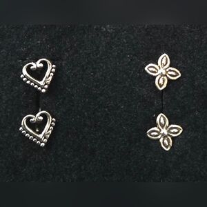 Tiny silvery Hearts & Flowers Earrings - 2 pairs - New In Box